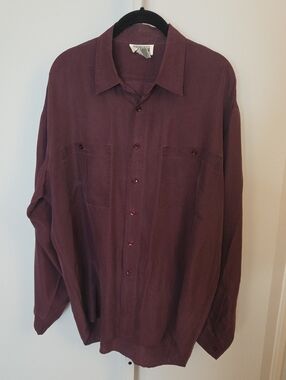 Vintage Torriani Sandwashed Silk Double Pocket Button Up Shirt - Deep Plum / L